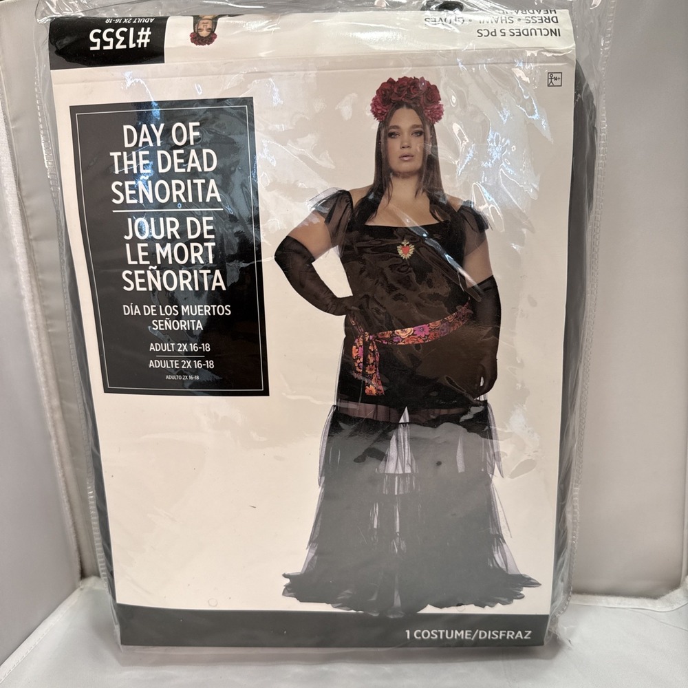 Amscan Day of the Dead Senorita Costume Womens 2X 16-18 Dia De Los Muertos 5 Pcs
